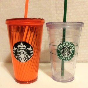 TWO Starbucks  Cups Grande 16 fl oz with Straws